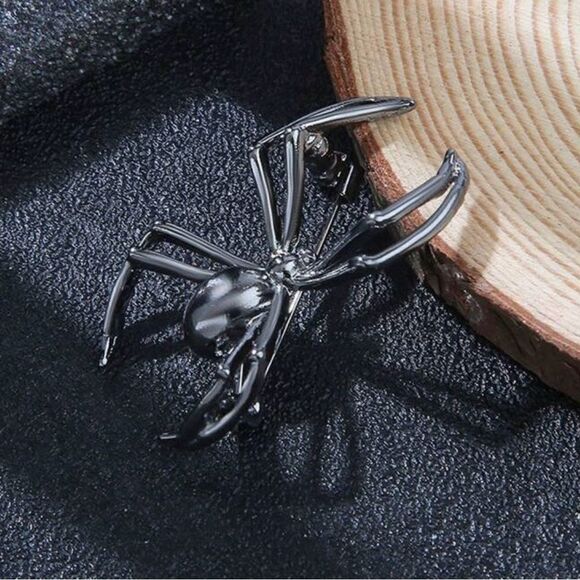 Minimalist Gothic Spider Brooch, Steel Dark Gray Color, Lightweight, - Picture 1 of 2